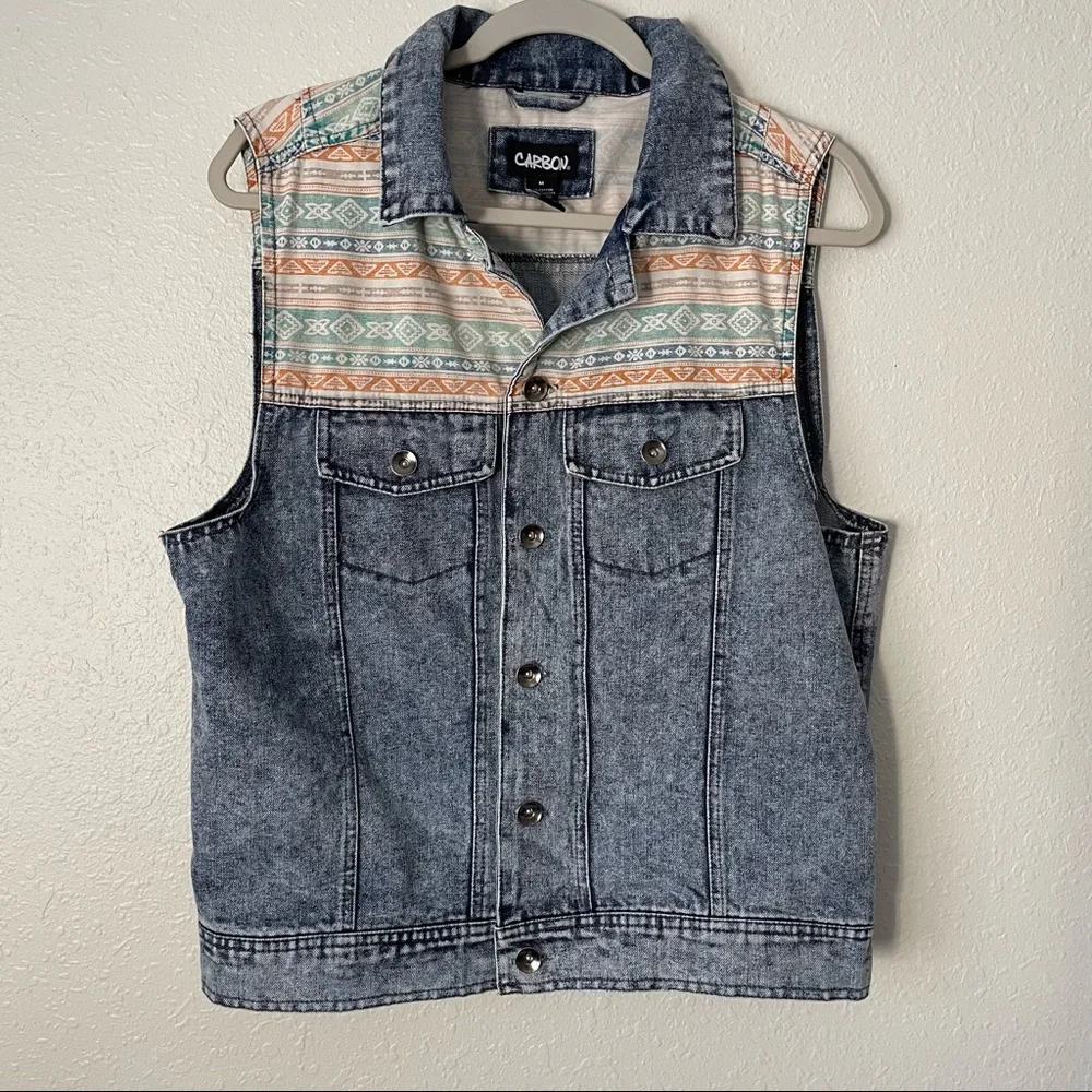 Carbon vintage look acid wash distressed denim vest M - Picture 9 of 9